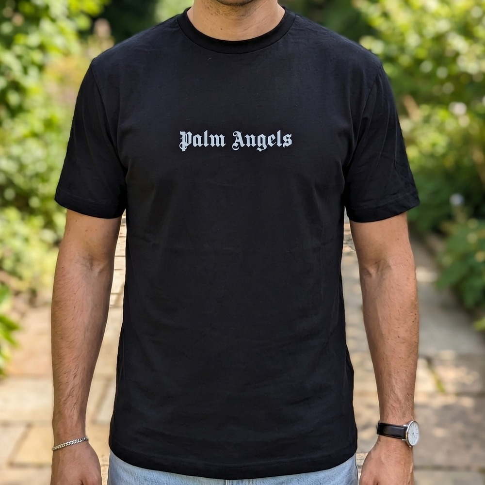 Palm Angels Classic Logo Black Cotton T-Shirt PMAA089S24JER002 Mens Short Sleeve
